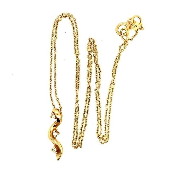 14k Diamond Wavy Pendant Necklace - Picture 4 of 11